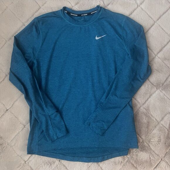 Nike Dri Fit Large Move to Zero Running Shirt Green Long Sleeve Crew Neck - Picture 11 of 11